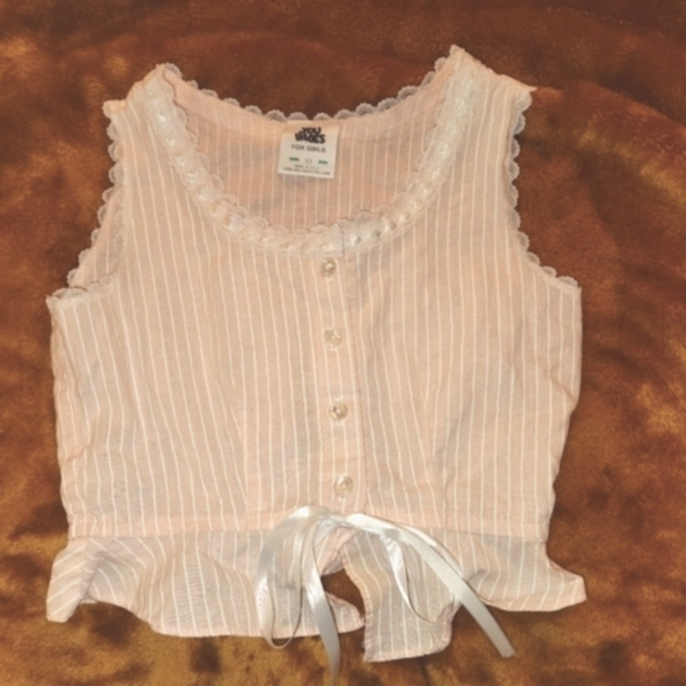 Vintage 1980s YOU BABES For Girls Lace Trim Cotton Tank Top